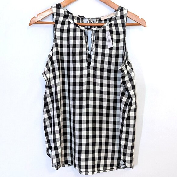 NWT LOFT | Gingham Tie Back Keyhole Shell Sleeveless Black & White | Size XS* - Picture 6 of 10